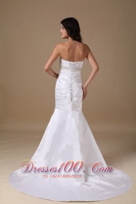 Ruched Sheath Mermaid/trumpet Brush Train Wedding Gown