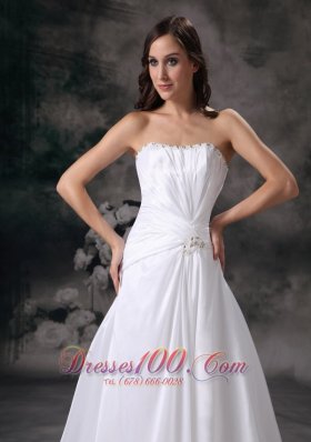 Taffeta A-line Strapless Wedding Dress Chapel Train Beading