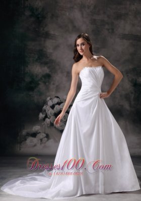 Taffeta A-line Strapless Wedding Dress Chapel Train Beading