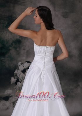 Taffeta A-line Strapless Wedding Dress Chapel Train Beading