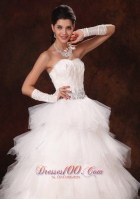 Feather Beaded Decorate Waist Sweetheart Wedding Dress