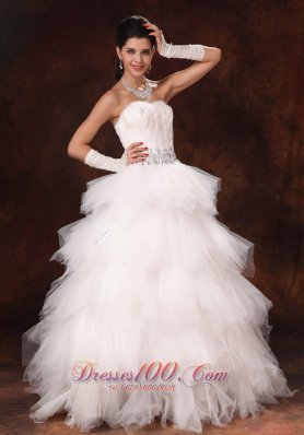 Feather Beaded Decorate Waist Sweetheart Wedding Dress