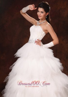 Feather Beaded Decorate Waist Sweetheart Wedding Dress