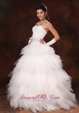 Feather Beaded Decorate Waist Sweetheart Wedding Dress