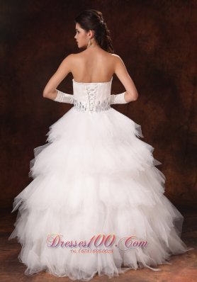 Feather Beaded Decorate Waist Sweetheart Wedding Dress