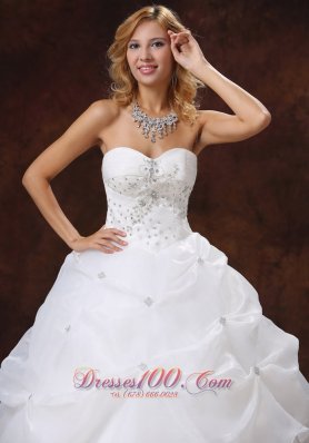 Sweetheart Pick-ups Beaded Bodice Ball Gown Wedding Dress