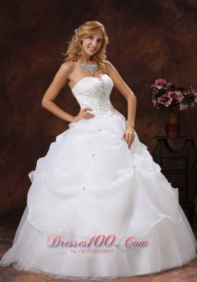 Sweetheart Pick-ups Beaded Bodice Ball Gown Wedding Dress