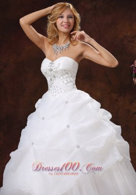 Sweetheart Pick-ups Beaded Bodice Ball Gown Wedding Dress