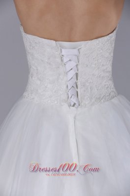 Strapless White Chapel Train Tulle Wedding Gown Custom Made