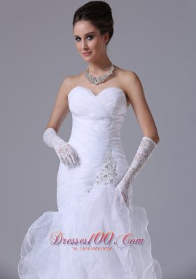 Sweetheart Ruched Bodice Mermaid Style Ruffle Wedding Dress