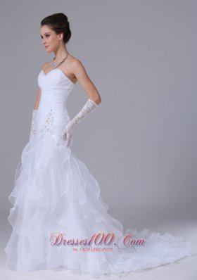 Sweetheart Ruched Bodice Mermaid Style Ruffle Wedding Dress