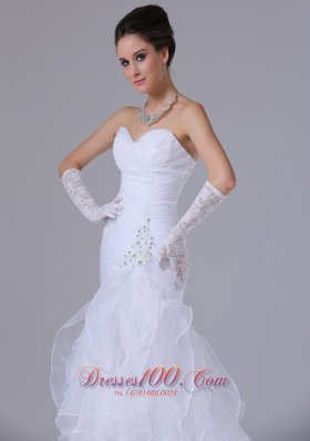 Sweetheart Ruched Bodice Mermaid Style Ruffle Wedding Dress