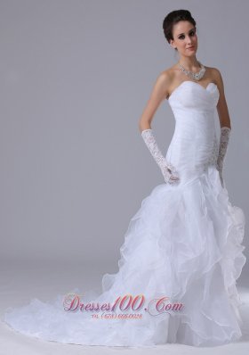 Sweetheart Ruched Bodice Mermaid Style Ruffle Wedding Dress