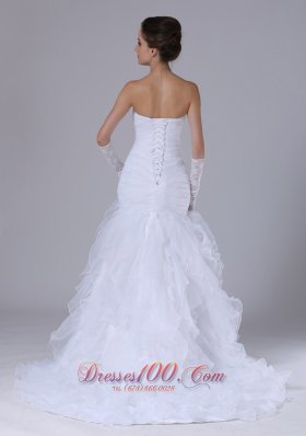 Sweetheart Ruched Bodice Mermaid Style Ruffle Wedding Dress