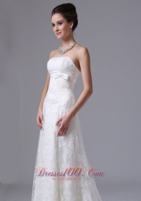 Strapless Bowknot Column Strapless Beautiful Wedding Dress