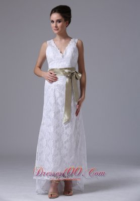 High-low V-neck Lace Stylish Customize Wedding Dress Sash