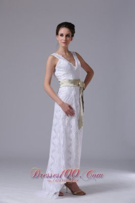 High-low V-neck Lace Stylish Customize Wedding Dress Sash