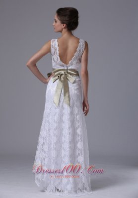 High-low V-neck Lace Stylish Customize Wedding Dress Sash