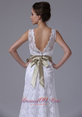 High-low V-neck Lace Stylish Customize Wedding Dress Sash