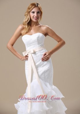 Sweetheart Mermaid Wedding Dress Ruffles Sash