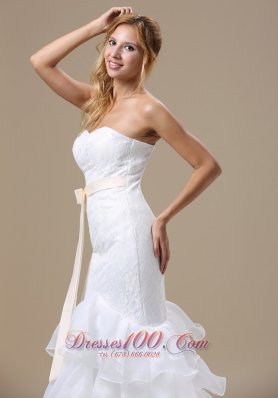 Sweetheart Mermaid Wedding Dress Ruffles Sash