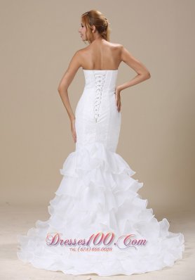 Sweetheart Mermaid Wedding Dress Ruffles Sash