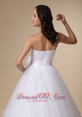 One Shoulder Chapel Train Hand Made Flower Wedding Ball Gown