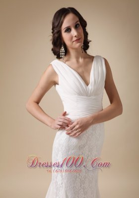 Coloumn V-neck Wedding Dress Chiffon Brush Train