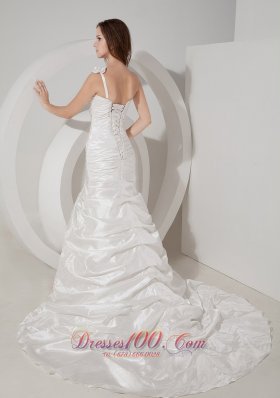 Wedding Dress Asymmetrical Hand Made Flower One Shoulder