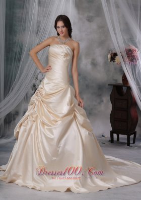 Champagne Princess Strapless Pick-ups Wedding Train Ruch