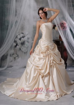 Champagne Princess Strapless Pick-ups Wedding Train Ruch