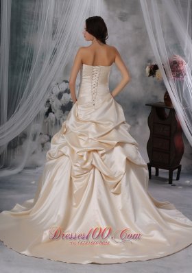 Champagne Princess Strapless Pick-ups Wedding Train Ruch