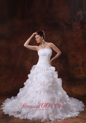 Strapless Appliques and Ruffles Wedding Dress