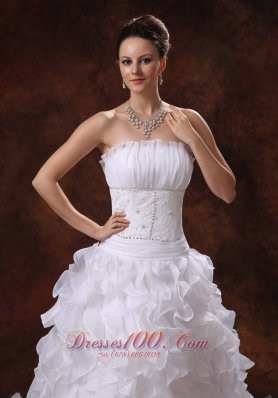 Strapless Appliques and Ruffles Wedding Dress