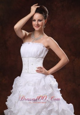 Strapless Appliques and Ruffles Wedding Dress