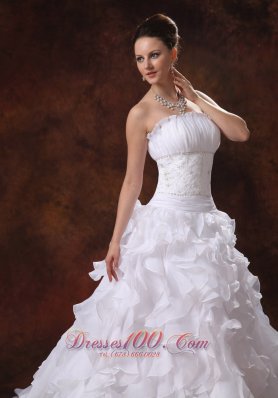 Strapless Appliques and Ruffles Wedding Dress