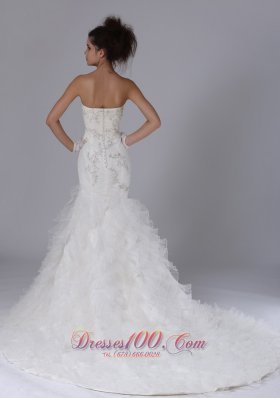 Mermaid Strapless Beaded Wedding Gown with Brush Train