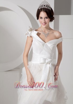 A-line V-neck Satin Bridal Gown Floor Length