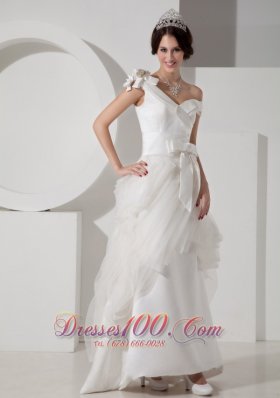 A-line V-neck Satin Bridal Gown Floor Length