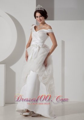 A-line V-neck Satin Bridal Gown Floor Length