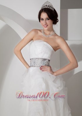 Strapless Beading Sash Rolling Flower Wedding Gown