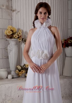 High-neck Wedding Dress Chapel Train Chiffon