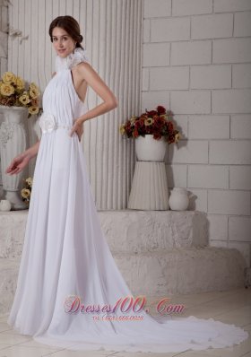 High-neck Wedding Dress Chapel Train Chiffon