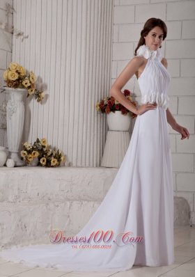 High-neck Wedding Dress Chapel Train Chiffon