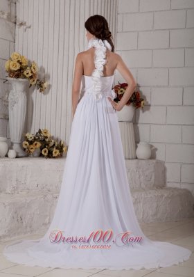 High-neck Wedding Dress Chapel Train Chiffon