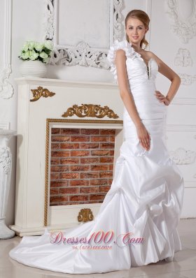 One Shoulder Mermaid Deep V-neck Wedding Dress Pick-ups