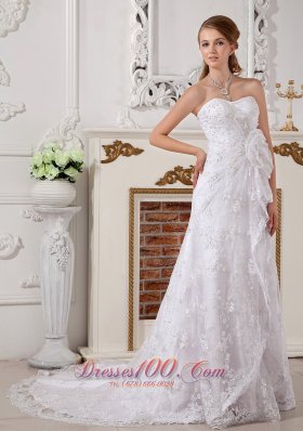 Lace Summer Wedding Dress Brush Train 2014