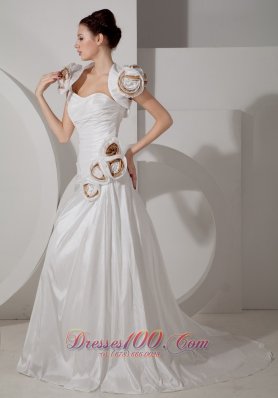 Hand Made Flower Sweetheart Wedding Dress with Straps