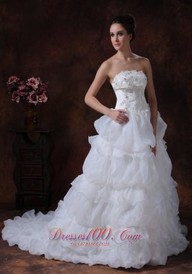 Tiered Skirt Beading Wedding Dress Brush Train