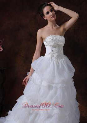 Tiered Skirt Beading Wedding Dress Brush Train